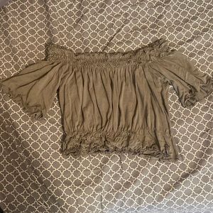 Olive green cropped strapless with sleeves top